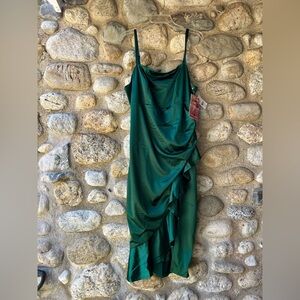 Emerald Sundae Green Ruched Slip Midi Dress